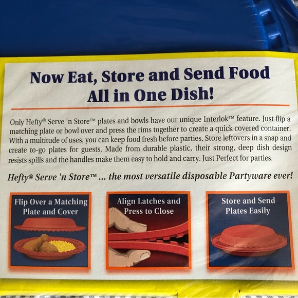 2 Packs of 15 Hefty Serve n Store 10.8” x 10” Plates (1 Red + 1 Blue) - Picture 8 of 15